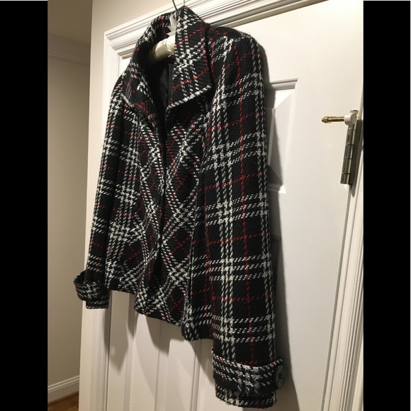 Chico’s Black/Red/White Plaid Lined Coat Size 1 (US Medium/8) - Picture 6 of 16